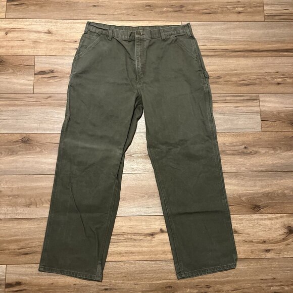 Men's Carhartt Carpenter Duck Canvas Jeans SZ 40x32 Green B11 MOS Dungaree Fit - Picture 1 of 11